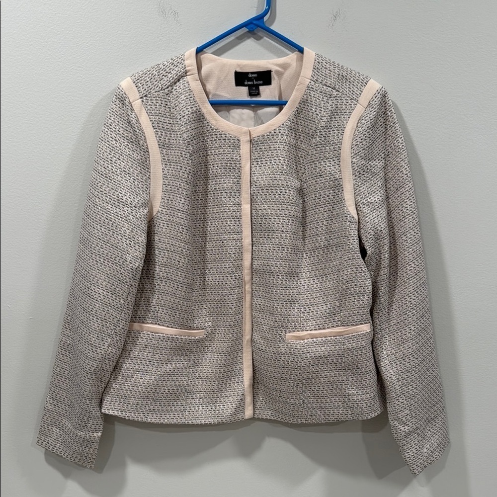 Women's Gray and Cream Blazer Jacket Size 14 EUC